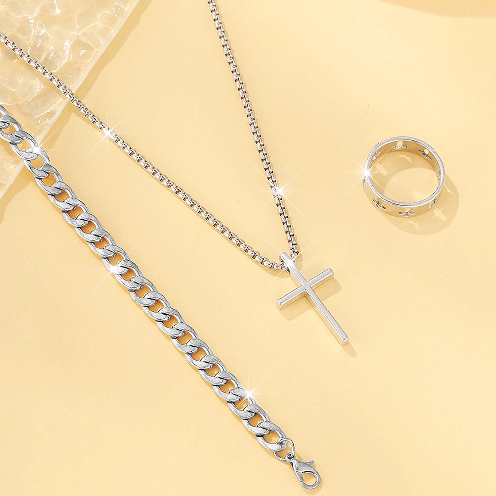 Men's Cross  Necklace Bracelet Ring Elite Luxury Jewelry