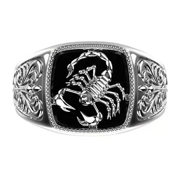 Scorpio Sentinel Engraved Silver Men’s Ring Elite Luxury Jewelry
