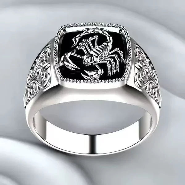 Scorpio Sentinel Engraved Silver Men’s Ring Elite Luxury Jewelry