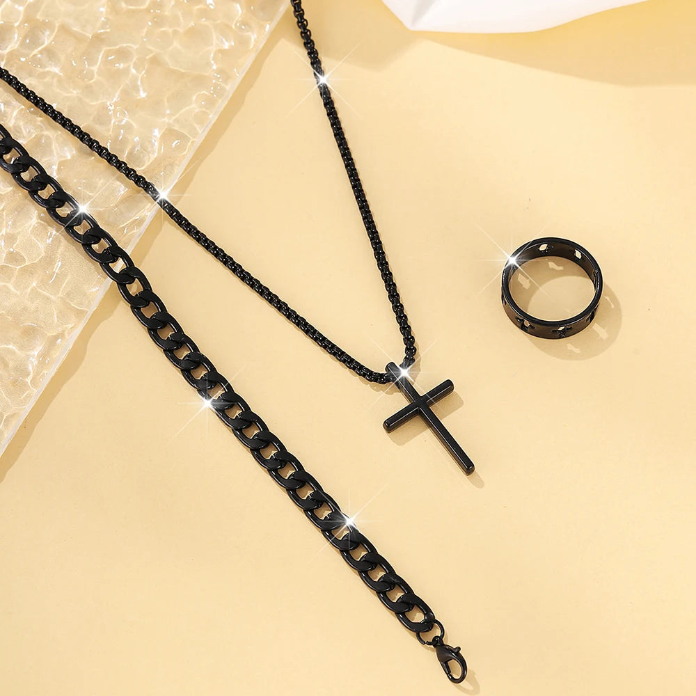 Men's Cross  Necklace Bracelet Ring Elite Luxury Jewelry