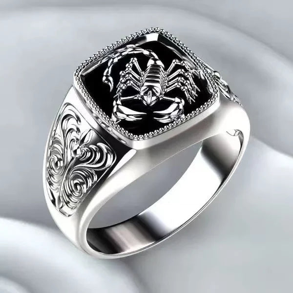 Scorpio Sentinel Engraved Silver Men’s Ring Elite Luxury Jewelry