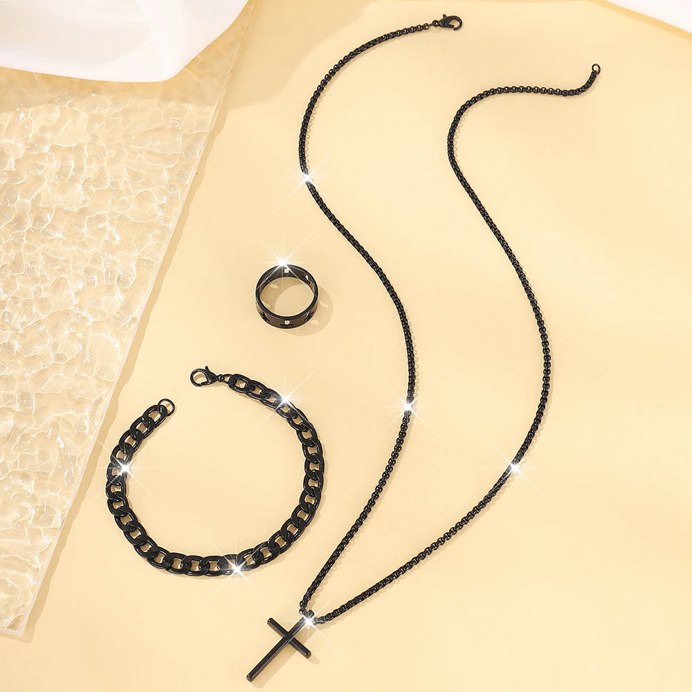 Men's Cross  Necklace Bracelet Ring Elite Luxury Jewelry