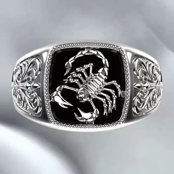 Scorpio Sentinel Engraved Silver Men’s Ring Elite Luxury Jewelry